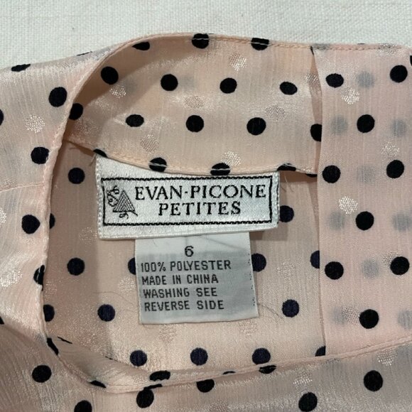 Vintage Evan Picone Petites Polka Dot Blouse with Button-Bown Back - Picture 4 of 9